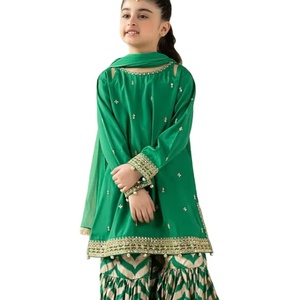 Moda niñas adultas Sharara hecho a mano Georgette seda largo tradicional fiesta desgaste cómodo traje de verano - Product Image 1