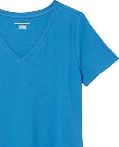 100% coton T-Shirt femme couleur unie col en V couleur unie t-shirt à manches courtes vente en gros femmes - Product Image 3