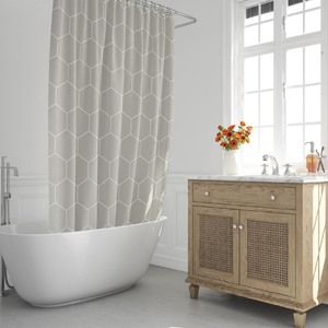 Tenda da doccia beige con forme geometriche 180x200 cm. Impermeabile - Product Image 1