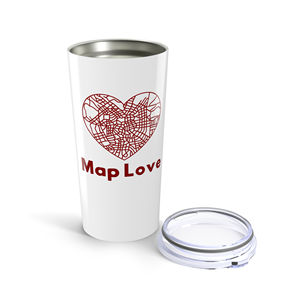 Tumbler Map Love da 20oz, Design Classico, Bicchiere Termico a Doppio Strato in Acciaio Inossidabile per Avventure e Viaggi, Ispirato alla Cartografia GIS - Product Image 1