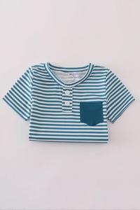 Conjunto de Pantalones Cortos con Bolsillos y Rayas Color Verde Azulado para Niños Honeydew, Estilo Casual Elegante, Rayas Audaces para las Aventuras Diarias de los Niños (Spandex/Algodón) - Product Image 5