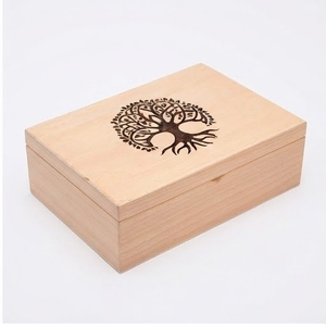 <b>Pine</b> Wood Jewelry <b>Box</b> Rectangle Minimalist Design Engraved Tree Pattern Single Tier Storage Bedroom Use - Product Image 4