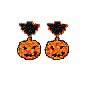 Pendientes de cuentas de Halloween de calabaza Boo hechos a mano, joyería festiva para vacaciones, accesorios de otoño espeluznantes para mujeres - Product Image 1