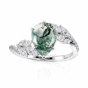 Jeulia Olivetta 8mm Gold Plated Bypass <b>Moss</b> <b>Agate</b> Engagement <b>Ring</b> Pear Cut Fashion <b>Ring</b> - Product Image 2