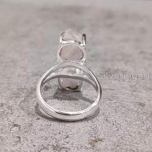 Bague pour femme en quartz rose naturel, pierre de naissance d'avril, double pierre, cadeau de Noël, bijoux faits à la main, bague en argent sterling 925 - Product Image 6