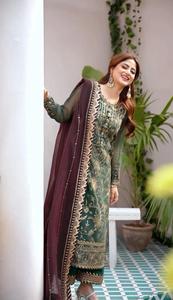 Best Selling New Designer <b>Wedding</b> Wear Faux Georgette Sequence Embroidery <b>Top</b> & Palazzo Four Side Cut Work Lace Border Dupatta - Product Image 2