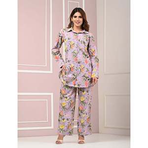 Conjunto de Dos Piezas Estampado en Azul y Morado, 100% Algodón, Tejido Suave - Product Image 1