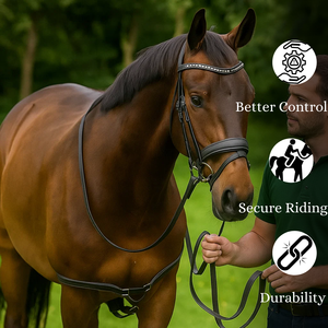 Bride de luxe en cuir pour cheval avec cristaux |   Bridon de course de chevaux en strass |   Fournitures Équestres Premium en Gros - Product Image 3