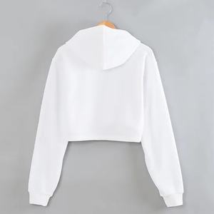 Alta calidad 100% algodón tejido Streetwear personalizado de gran tamaño liso pulóver Crop Hoodie Drop-shoulder mujeres invierno frente - Product Image 6
