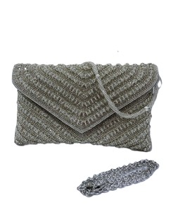 Sac de soirée ethnique en satin élégant pour femmes, sac de soirée pour mariage, pochette en satin à rabat et motif de pierre, style tendance - Product Image 4