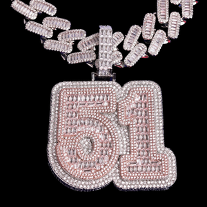 Hip hop número completo diamante colgante collar cadena cubana número letras Moissanite diamante colgante - Product Image 1
