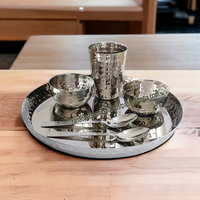 Service de table indien écologique en acier inoxydable martelé, 6 pièces, bols Thali, cuillères, logo personnalisé pour les fêtes