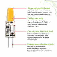 Ampoule LED G4 COB 1,7W 200LM sans scintillement, en plastique de haute qualité, AC/DC 12V, blanc chaud 2700K, pour maison, chambre et armoire