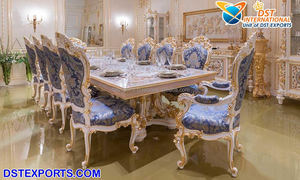 Ensemble de table à manger de style baroque turc de luxe Ensemble de table à manger haut de gamme fait à la main Finition dorée Design italien Ensemble de table à manger en teck fait à la main - Product Image 4