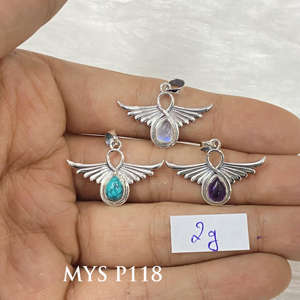 Magnifiques pendentifs en argent 925 avec pierres précieuses naturelles, design Ailes, vente en gros - Product Image 1
