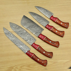 Ensemble de couteaux de chef en acier inoxydable fait main sur mesure, 5 pièces avec étui en cuir - Product Image 6