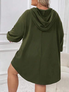 <b>Women</b> Olive Green <b>Hoodie</b> Dress Long Length Fleece Oversized Fit Curved Hem OEM Casual Custom Print Wholesale Manufacturing - Product Image 2
