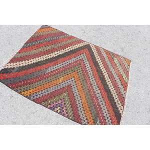 Tapis turc vintage, tapis Kilim 3,2x4,5 pieds, tapis en laine abstrait rouge - Product Image 4