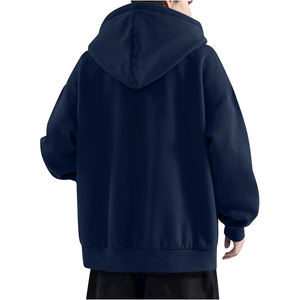 Sweats à capuche personnalisés de couleur bleu marine pour hommes, vêtements chauds d'hiver à manches longues pour adultes avec fermeture à glissière brodée à motif uni - Product Image 4