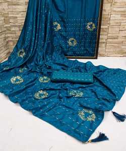 Travail de broderie Sari avec chemisier mat pièce femmes indiennes portent Sari bas prix en gros Surat ethnique - Product Image 3