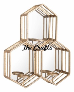 Porte-bougie mural hexagonal en fer noir, or et blanc, ensemble de deux porte-bougie décoratifs à bon prix - Product Image 6