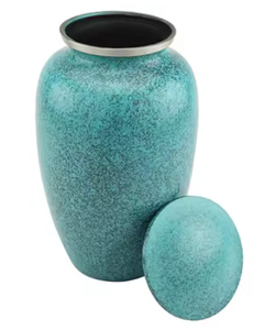 Urne funéraire en métal bleu ciel pour cendres humaines adultes Grande Urne funéraire artisanale décorative pour enterrement - Product Image 1