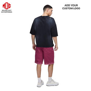 Magenta Distressed <b>Denim</b> <b>Shorts</b> for Men Custom Streetwear Raw Hem <b>Ripped</b> Jorts Loose Fit Hip Hop Summer Fashion OEM Style - Product Image 2