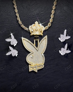 Colgantes de Conejo Playboy de Lujo para Hombre, Estilo Hip Hop, Chapados en Oro, Plata de Ley, Moissanita VVS, Certificado GRA, Regalo - Product Image 1