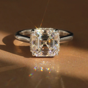 Romantique 3.0 Carat Asscher Lab Grown Diamond Wedding Ring 14K Solid Gold Hide Halo Set Fine Jewelry for Engagement Party - Product Image 6