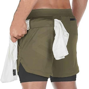 Pantalones cortos deportivos de doble capa personalizados para hombre, ropa de fitness cómoda hecha en fábrica con cierre de cintura elástica - Product Image 4