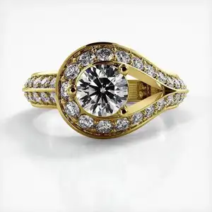 Anello di fidanzamento con anello di Moissanite con taglio rotondo abbagliante anello nuziale stile gambo unico oro bianco 14K Love Knot