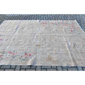 6.46x9.8 ft Turkish Large Rug, Gray <b>Red</b> Vintage Polka dot <b>Wool</b> Rug - Product Image 3