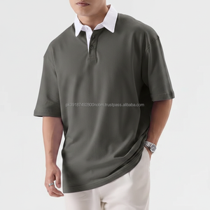 เสื้อโปโลทรงหลวมสไตล์ลำลองแนวสตรีทแขนสั้นผ้าฝ้ายนุ่มเนื้อผ้าคุณภาพพรีเมียมทรงโอเวอร์ไซส์ - Product Image 1