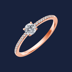 Anillo de microdiamantes redondos cultivados en laboratorio, de 0.30 quilates, H+-SI, elaborado en oro macizo de 14K, ideal para uso diario, apilable, para regalo. - Product Image 3