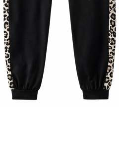 <b>White</b> Zip Up <b>Hoodie</b> And Black Jogger Pants Set Women Leopard Trim Fleece Tracksuit Casual Streetwear Outfit - Product Image 6