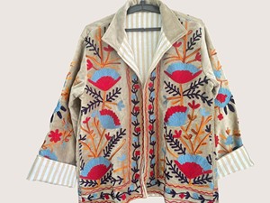 Veste Bohème en Coton Brodé Floral Écologique Suzani à Manches Longues Col Rond Grande Taille pour Femme – Vêtement d'extérieur Décontracté Hiver - Product Image 2