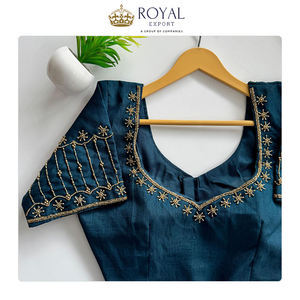 Fournisseur en gros d'exportation de vêtements indiens, dernière mode, chemisier en soie Kimchi de créateur avec broderie à la main pour les festivals et les soirées - Product Image 5