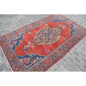 Alfombra Turca Vintage, Alfombra de 4.2x7.3 pies, Alfombra Floral Roja y Azul - Product Image 3