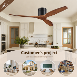 52 Inch Black <b>Ceiling</b> <b>Fan</b> Without Light with 3 Solid Wood Blades Flush Mount <b>Remote</b> <b>Control</b> <b>Fan</b> for Living Room - Product Image 3