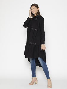 High Selling New Fashionable Designer Customized Black <b>Women</b> Casual <b>Spring</b> Floral Print Solid Collar <b>Women's</b> <b>Dress</b> in Wholesale - Product Image 2