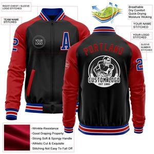Bombardier personnalisé noir Royal-rouge Varsity Letterman deux tons veste à glissière coupe-vent Streetwear vintage veste universitaire pour hommes - Product Image 2