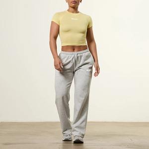 Embroidery logo Everyday Straight Leg Sweatpants <b>Women's</b> Wide Leg Gym Bottoms Straight Yoga Pants Plain Blank <b>Trousers</b> - Product Image 1