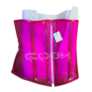 Pink See-Through PVC Underbust Steel Boned <b>Body</b> <b>Shaper</b> <b>Corset</b> with Zipper Closure | Sexy High Compression Party Lingerie Top - Product Image 3