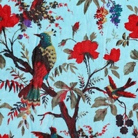 Tela de terciopelo seda con estampado de pájaros Tela de terciopelo suave multicolor Tapicería de terciopelo seda al por mayor