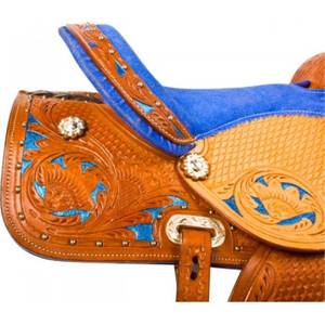 Sillín de caballo de cuero occidental con juego de tachuelas a juego, calidad prémium, de barril de cuero genuino, inglés, de carreras - Product Image 5