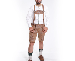 Lederhosen authentique en cuir véritable brun ombré de style Trachten pour hommes, Lederhosen en daim de chèvre pour hommes - Product Image 2