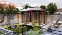 Pergola autoportante à lames orientables avec structure en aluminium gris clair et toit à lames résistant aux intempéries pour villas et jardins – Style moderne