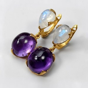 925 Sterling <b>Silver</b> 14k Gold Plated Amethyst Moonstone <b>Earrings</b> <b>For</b> <b>Women</b> June February Purple Birthstone Jewelry - Product Image 2