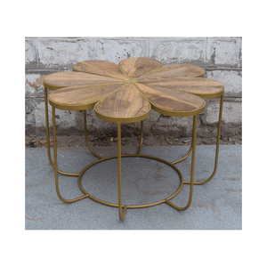 Industrial Iron Wooden Coffee Table 32x32x18 Inches Metal Brass Frame with Natural Wood Top for Living Room Decor - Product Image 5