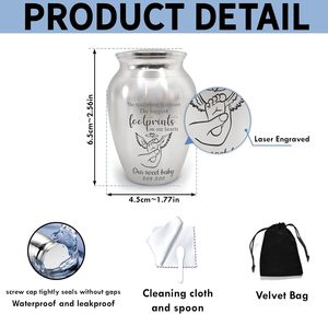 Mini urne personnalisée pour bébé en acier inoxydable Urne décorative gravée commémorative pour la perte d'un enfant en argent de taille personnalisée - Product Image 2